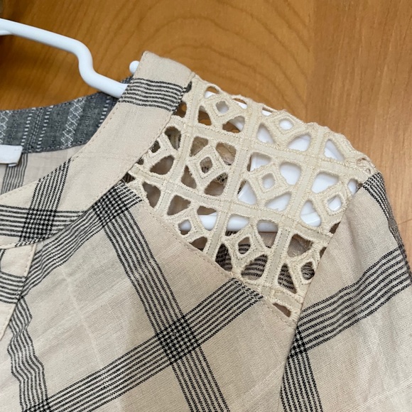 Miss Me Cream Plaid Mesh Button Up Blouse⭐️ - Picture 3 of 8